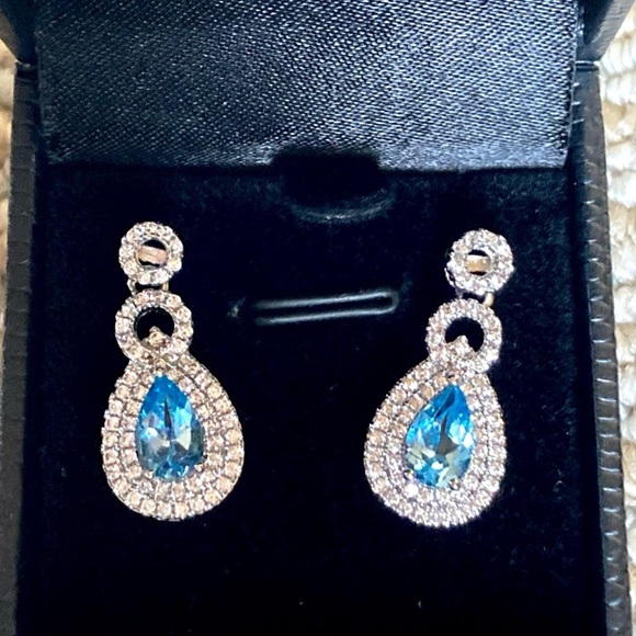 Gold Coast Platinum Plated Blue and Clear Stones Earrings - Picture 12 of 12
